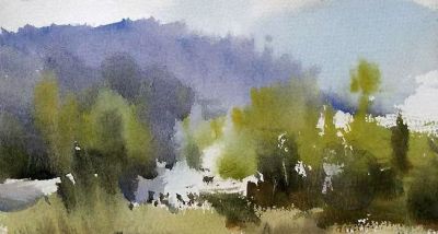 每日一画 | 树树含秋色，山山共落晖，写意水彩里的山野灵气 - 图画吧TUHUABA