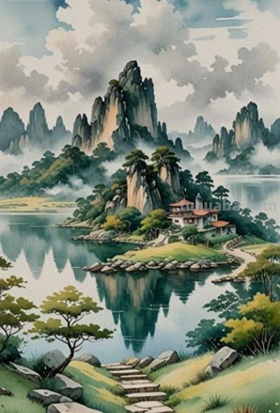 水彩晕染的山水长卷：奇峰映碧湖，云影伴石阶，晕开一派清新生机 - 今日头条