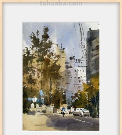 每日一画 | 树色侵衣绿，波光映郭清，写意水彩里的甘河路街景 - 图画吧TUHUABA