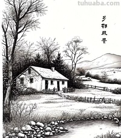 素描画，乡村风景 - 图画吧TUHUABA