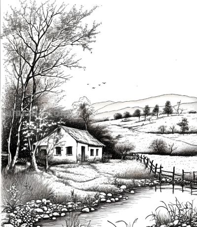 素描画，乡村风景 - 图画吧TUHUABA