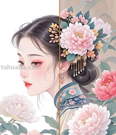 国风柔美人像插画，将古典雅致与柔美质感融合得恰到好处 - 图画吧TUHUABA