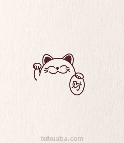 一学就会的简笔画 招财猫祝大家财源滚滚 - 图画吧TUHUABA
