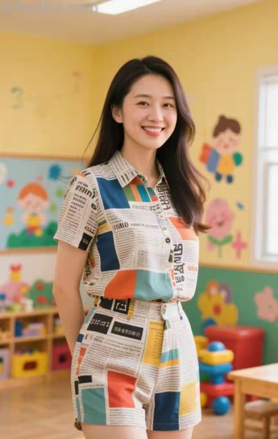 彩色方块图案的短袖衫与短裤 - 图画吧TUHUABA