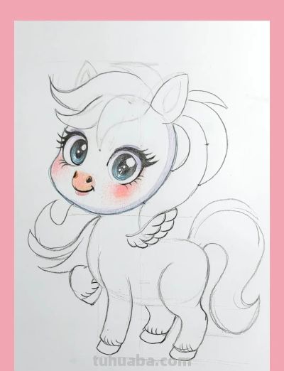 彩铅画匹小马迎新年 - 图画吧TUHUABA