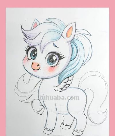 彩铅画匹小马迎新年 - 图画吧TUHUABA