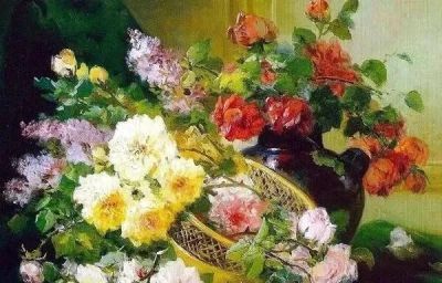 唯美静物花卉绘画｜法国画家尤金·亨利·考克斯油画欣赏 - 图画吧TUHUABA