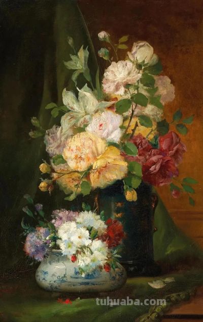 唯美静物花卉绘画｜法国画家尤金·亨利·考克斯油画欣赏 - 图画吧TUHUABA