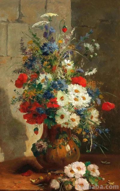 唯美静物花卉绘画｜法国画家尤金·亨利·考克斯油画欣赏 - 图画吧TUHUABA