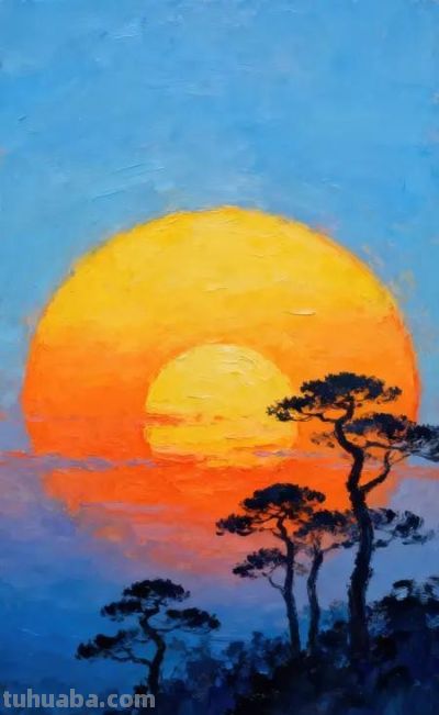 水彩日落画入门：教你画粉色夕阳与树 - 今日头条