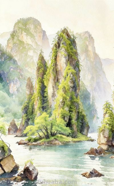水彩笔触绘万象，广角特写藏心动 - 图画吧TUHUABA