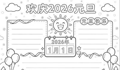 2026年元旦手抄报，可打印。 - 图画吧TUHUABA