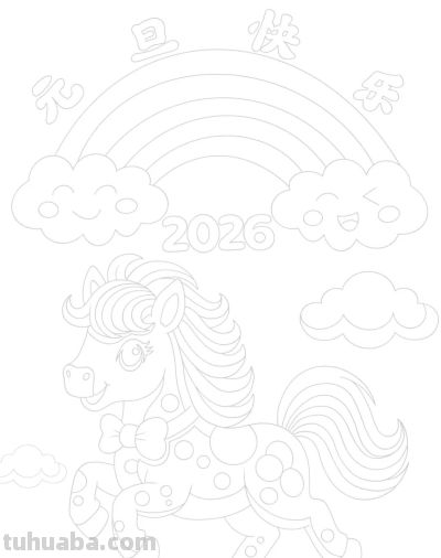 2026元旦手抄报模板，可打印涂色可彩印 - 图画吧TUHUABA