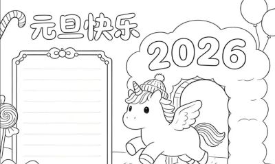 2026元旦手抄报模板，可打印涂色可彩印 - 图画吧TUHUABA