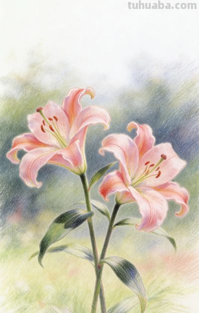 分享一组用彩铅精心描绘的百合花 - 图画吧TUHUABA