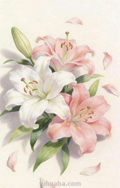 分享一组用彩铅精心描绘的百合花 - 图画吧TUHUABA