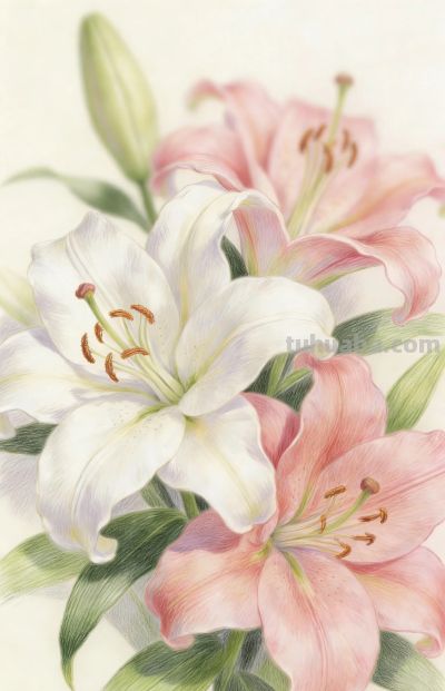 分享一组用彩铅精心描绘的百合花 - 图画吧TUHUABA