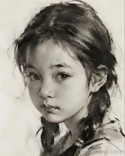 素描画，清纯的女孩子 - 图画吧TUHUABA