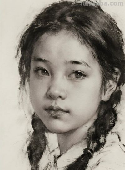 素描画，清纯的女孩子 - 图画吧TUHUABA