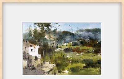 每日一画 | 绿树村边合，青山郭外斜，大写意水彩里的田园清梦 - 图画吧TUHUABA