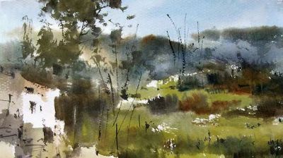 每日一画 | 绿树村边合，青山郭外斜，大写意水彩里的田园清梦 - 图画吧TUHUABA