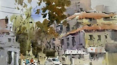 每日一画 | 城隅一林树，春至似含烟，上海水彩小分队写生申城街景 - 图画吧TUHUABA