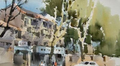 每日一画 | 城隅一林树，春至似含烟，上海水彩小分队写生申城街景 - 图画吧TUHUABA