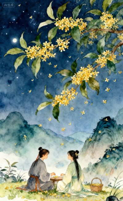 水彩插画‖人闲桂花落,夜静春山空,月出惊山鸟,时鸣春涧中 - 今日头条 水彩插画‖人闲桂花落,夜静春山空,月出惊山鸟,时鸣春涧中 - 图画吧TUHUABA