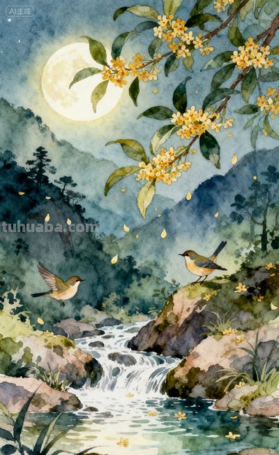 水彩插画‖人闲桂花落,夜静春山空,月出惊山鸟,时鸣春涧中 - 今日头条 水彩插画‖人闲桂花落,夜静春山空,月出惊山鸟,时鸣春涧中 - 图画吧TUHUABA