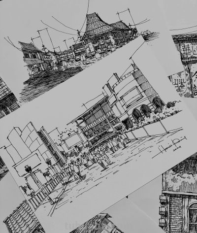 一组钢笔速写风景，从最简单的地方开始 - 图画吧TUHUABA