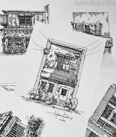 一组钢笔速写风景，从最简单的地方开始 - 图画吧TUHUABA