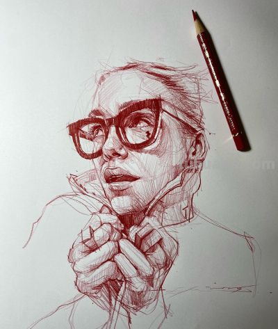 真是服气了！她的速写头像看着真简单，真帅 - 图画吧TUHUABA