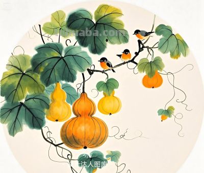简约插画｜治愈系插画｜葫芦和小鸟 - 图画吧TUHUABA