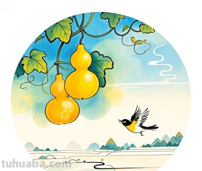 简约插画｜治愈系插画｜葫芦和小鸟 - 图画吧TUHUABA