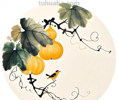 简约插画｜治愈系插画｜葫芦和小鸟 - 图画吧TUHUABA