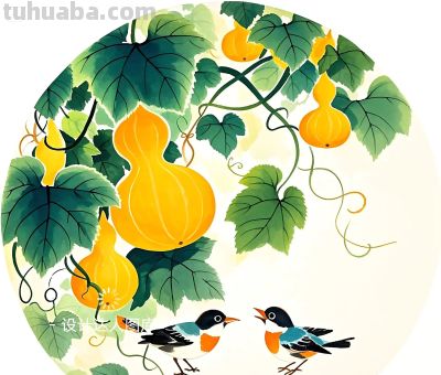 简约插画｜治愈系插画｜葫芦和小鸟 - 图画吧TUHUABA