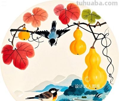简约插画｜治愈系插画｜葫芦和小鸟 - 图画吧TUHUABA