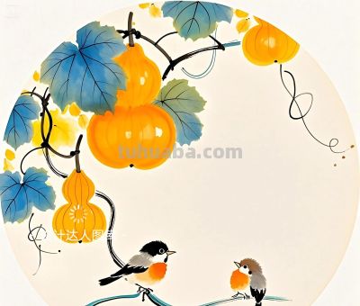 简约插画｜治愈系插画｜葫芦和小鸟 - 图画吧TUHUABA