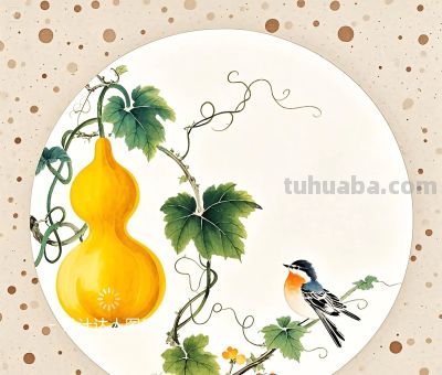 简约插画｜治愈系插画｜葫芦和小鸟 - 图画吧TUHUABA