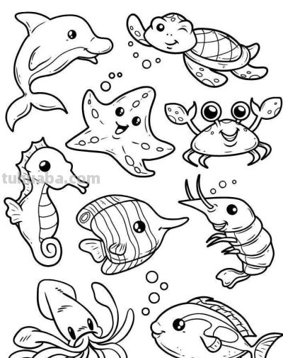 够你画一个月了！50个海洋动物简笔画线稿 - 图画吧TUHUABA