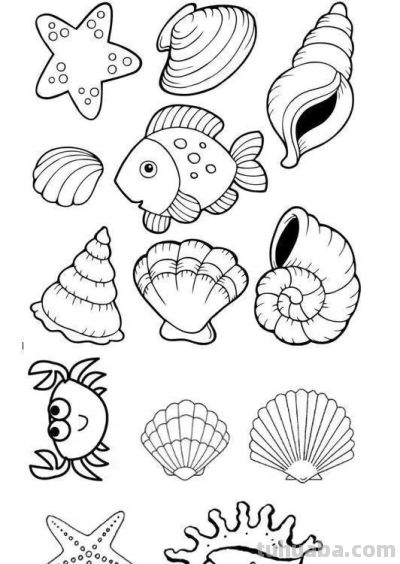 够你画一个月了！50个海洋动物简笔画线稿 - 图画吧TUHUABA