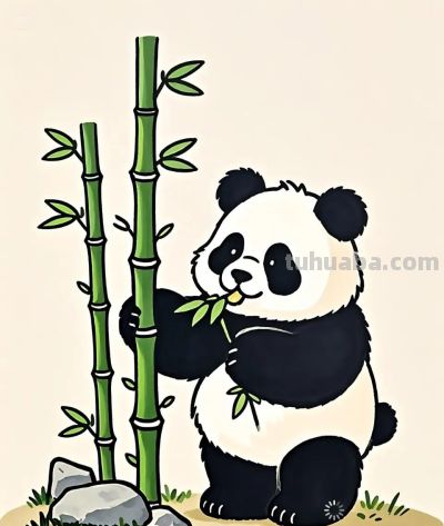 简笔画｜简约插画｜可爱的熊猫 - 图画吧TUHUABA