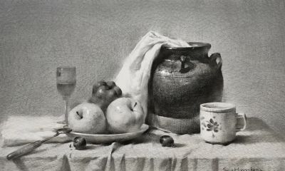 一组艺考范本级别的素描静物作品，写实表现力极强，画出真实质感 - 图画吧TUHUABA