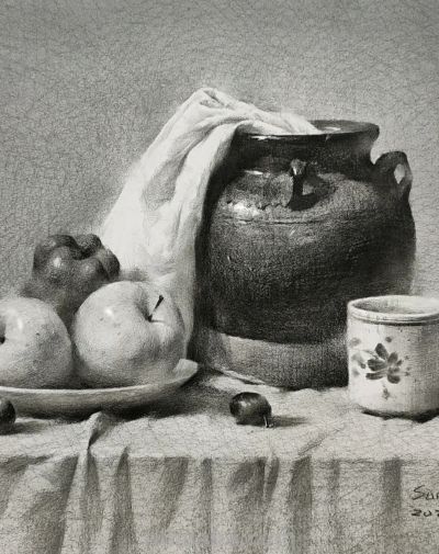 一组艺考范本级别的素描静物作品，写实表现力极强，画出真实质感 - 图画吧TUHUABA