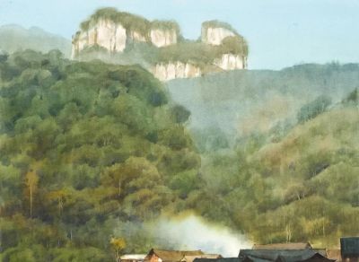 黄铁山风景水彩画欣赏 - 图画吧TUHUABA