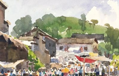 黄铁山风景水彩画欣赏 - 图画吧TUHUABA