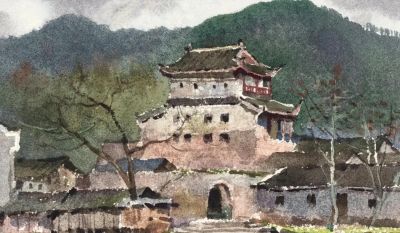 黄铁山风景水彩画欣赏 - 图画吧TUHUABA