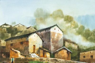 黄铁山风景水彩画欣赏 - 图画吧TUHUABA