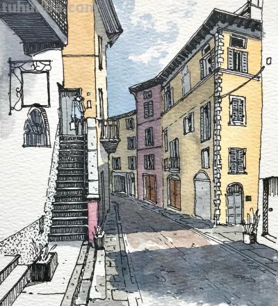 摄影师画的钢笔水彩风景，表现力超强！他用手绘打败了相机 - 图画吧TUHUABA