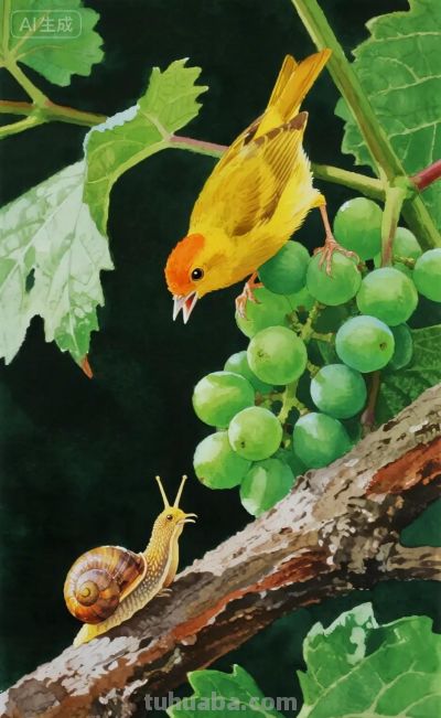 蜗牛与黄鹂鸟｜水彩插画 - 图画吧TUHUABA